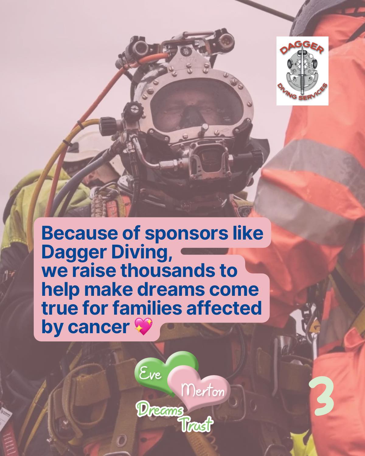 Thanks from Evestrust A picture of a diver on dry land with a thank you sponsor message overlaid.