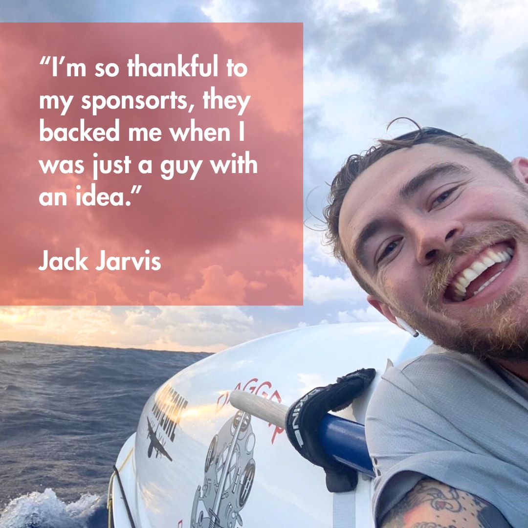 Man smiling on a boat with text overlay